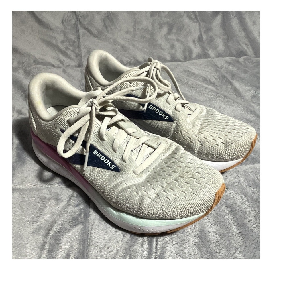 Brooks Ghost 16 Women's Lace-Up Mesh Running Shoes White/Pink/Blue Size 7.5